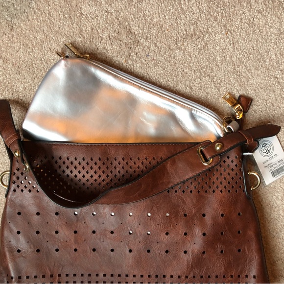 NWT AR New York Coffee Perforated Hobo & Crossbody Bag - Picture 11 of 16